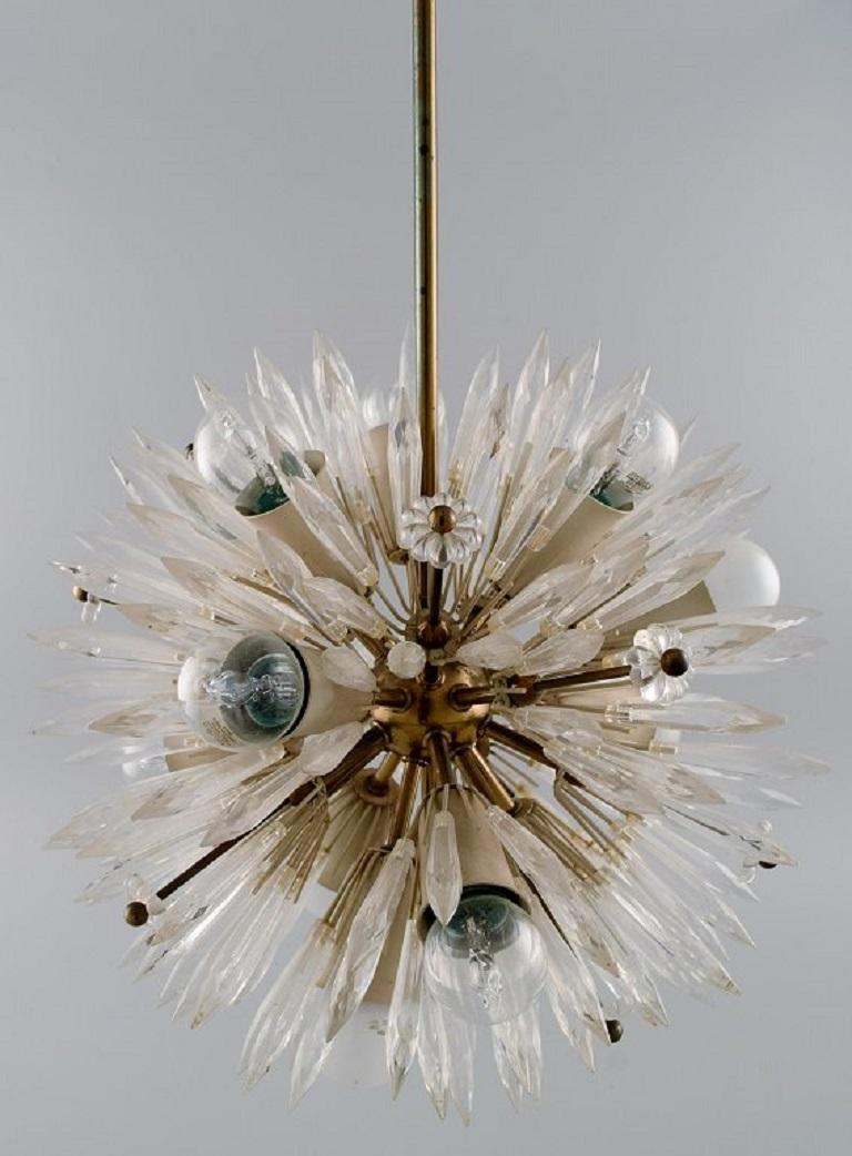 Emil Stejnar for Rupert Nikoll, Impressive Ceiling Lamp in Brass and Art Glass For Sale 2