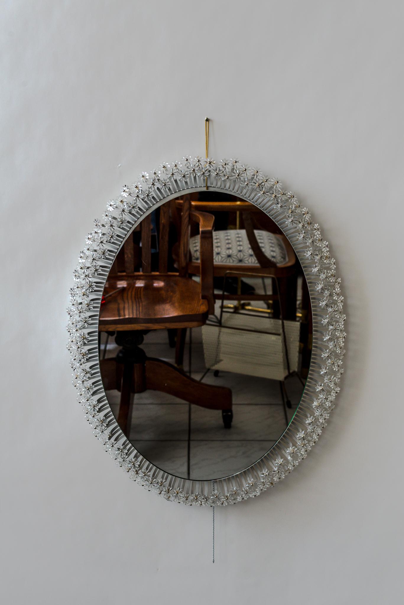 Mid-Century Modern Emil Stejnar for Rupert Nikoll Oval Backlight Mirror Vienna Around 1950s For Sale