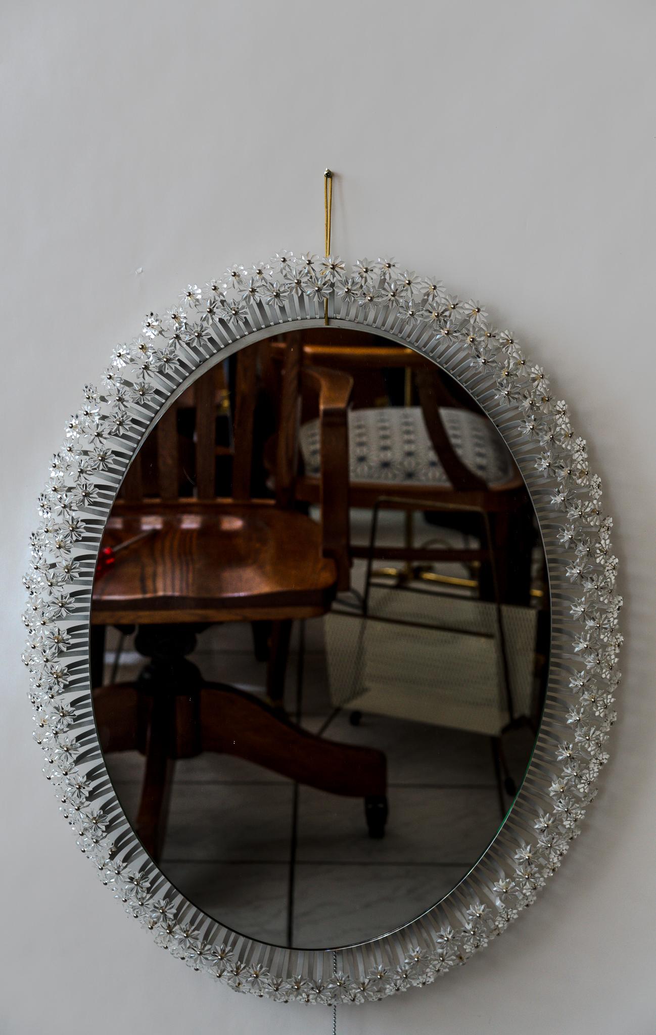 Austrian Emil Stejnar for Rupert Nikoll Oval Backlight Mirror Vienna Around 1950s For Sale