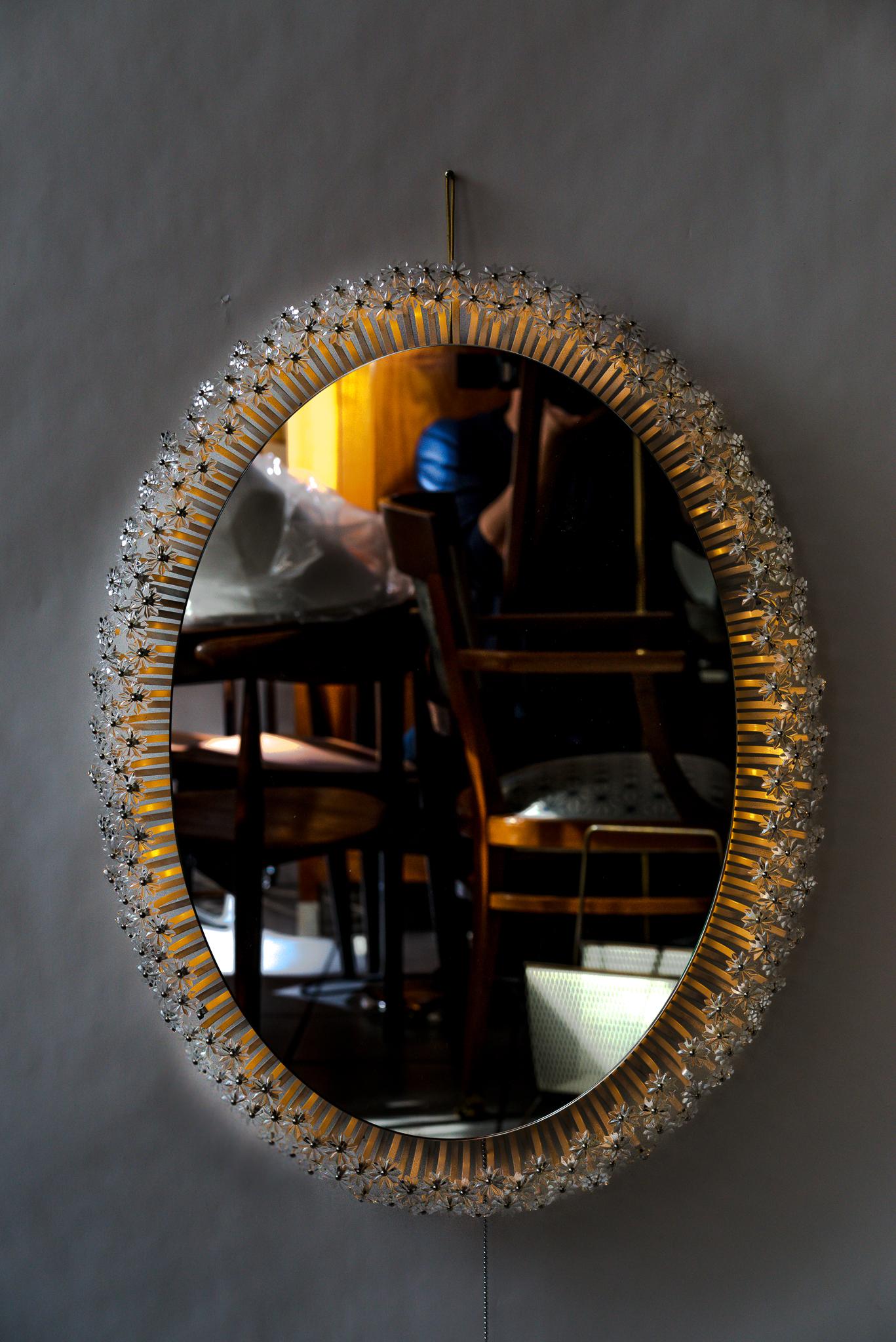 Mid-20th Century Emil Stejnar for Rupert Nikoll Oval Backlight Mirror Vienna Around 1950s For Sale