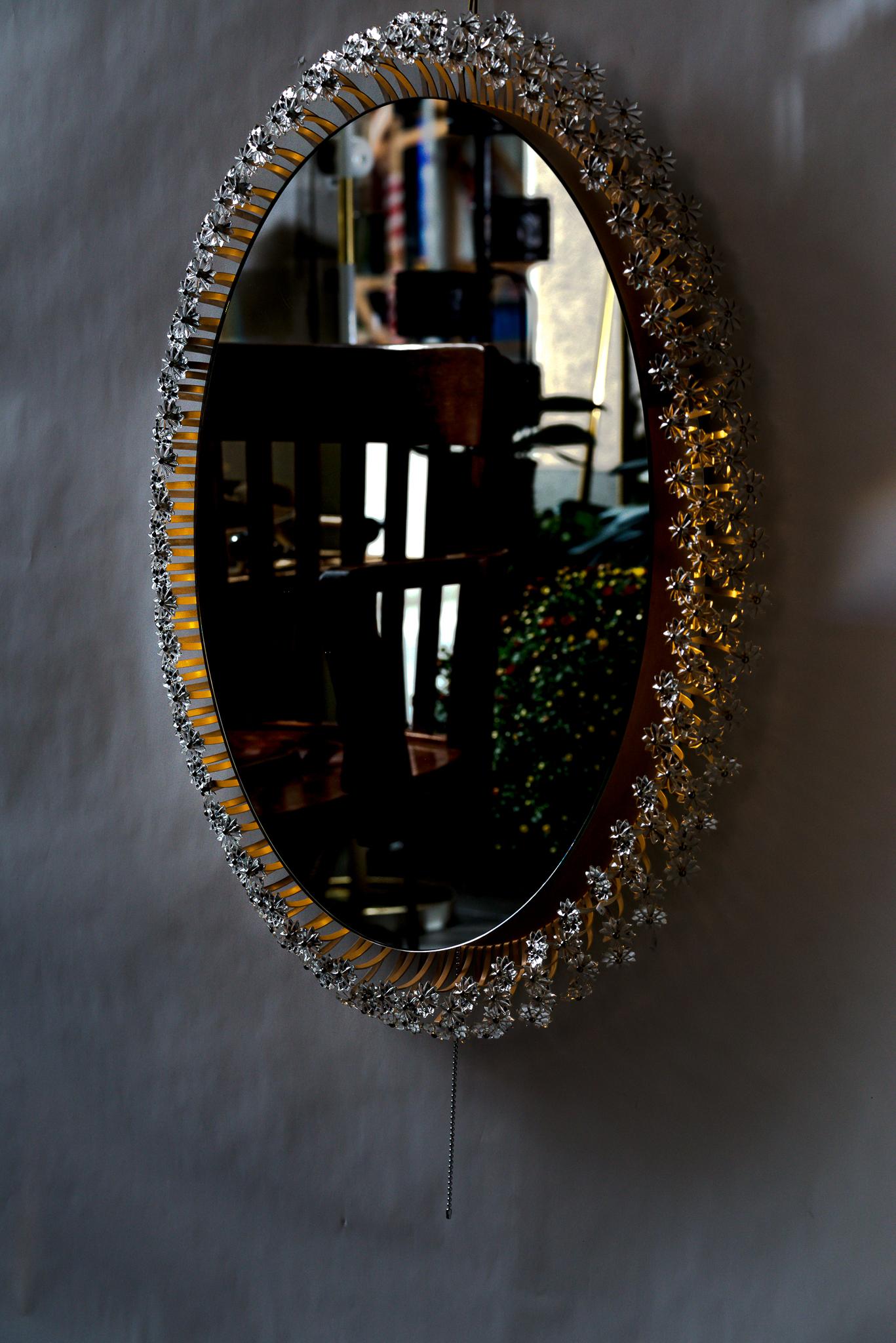 Glass Emil Stejnar for Rupert Nikoll Oval Backlight Mirror Vienna Around 1950s For Sale