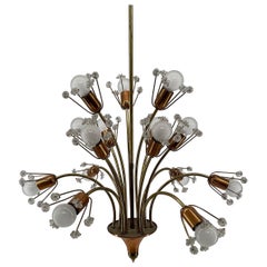 Emil Stejnar Large Bouquette of Flowers Brass Cooper Chandelier, Austria 1950s