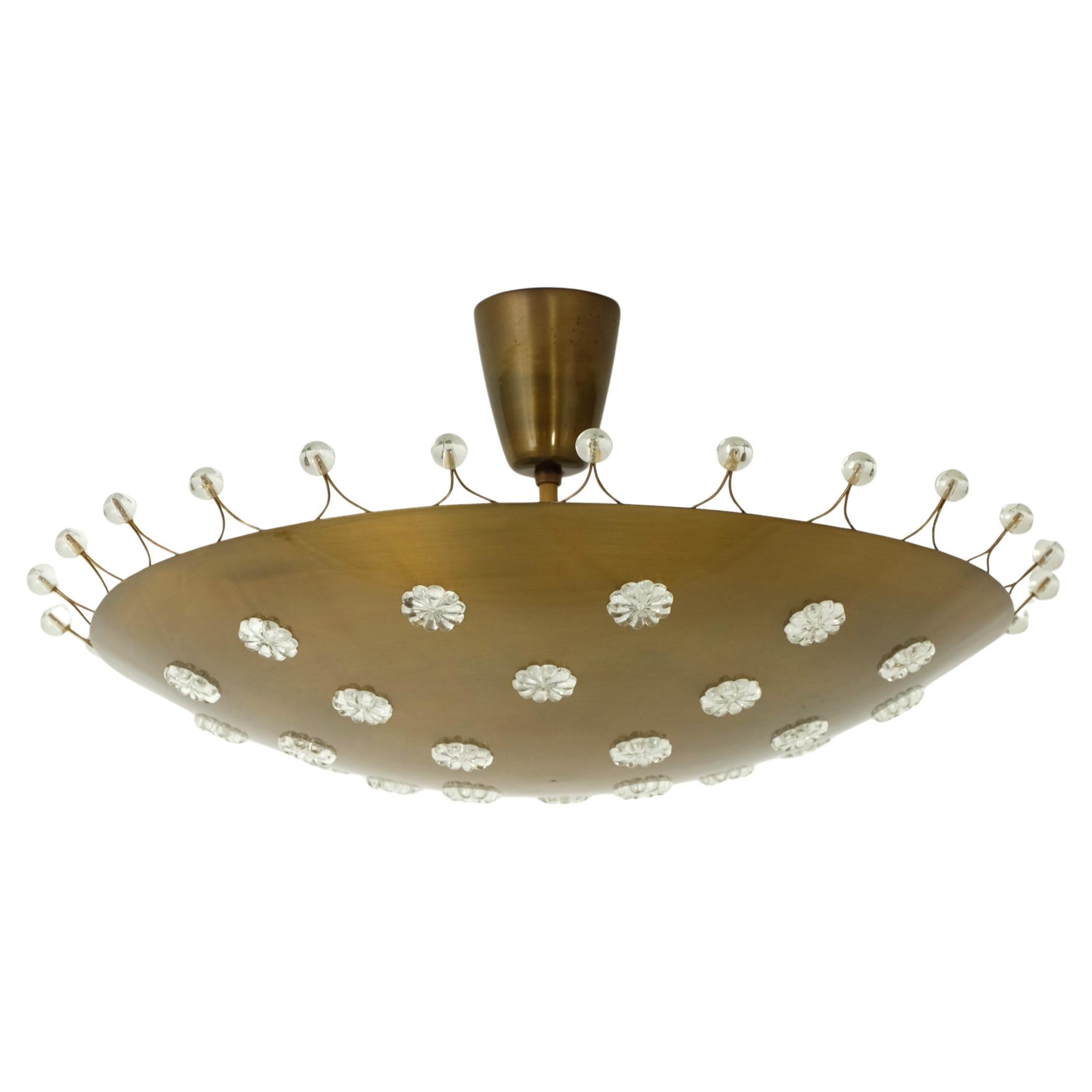 Emil Stejnar Mid-Century Modern Brass Bowl Flush Mount Lamp, Austria 1950s en venta