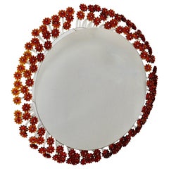 Emil Stejnar Mid-Century Modern Circular Backlit Amber Wall Mirror 1950 Wien