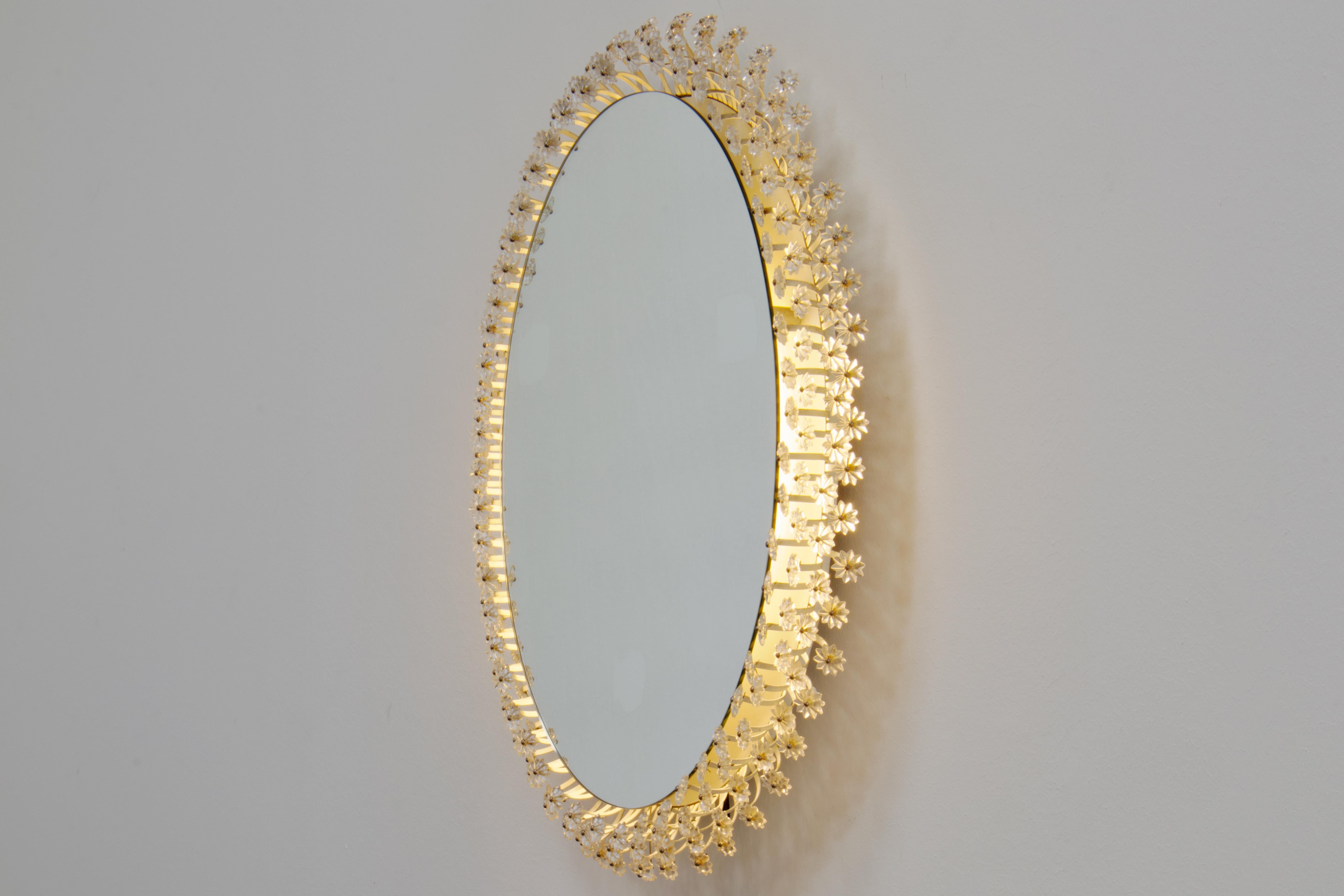 Mid-Century Modern Emil Stejnar Oval Wall Mirror with 200+ Backlit Austrian Crystals For Sale