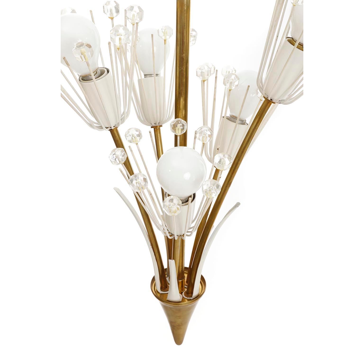 Mid-20th Century Emil Stejnar Pendant Light Chandelier, Brass Glass White Metal, Vienna, 1950s For Sale