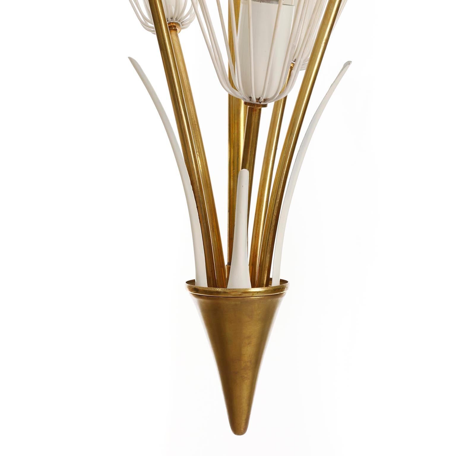 Emil Stejnar Pendant Light Chandelier, Brass Glass White Metal, Vienna, 1950s For Sale 1