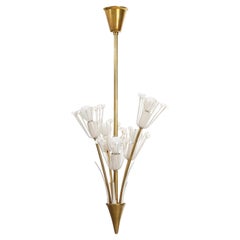 Emil Stejnar Pendant Light Chandelier, Brass Glass White Metal, Vienna, 1950s