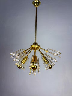 Emil Stejnar Sputnik Chandelier for Rupert Nikoll, Brass & Crystal, Vienna 1950s