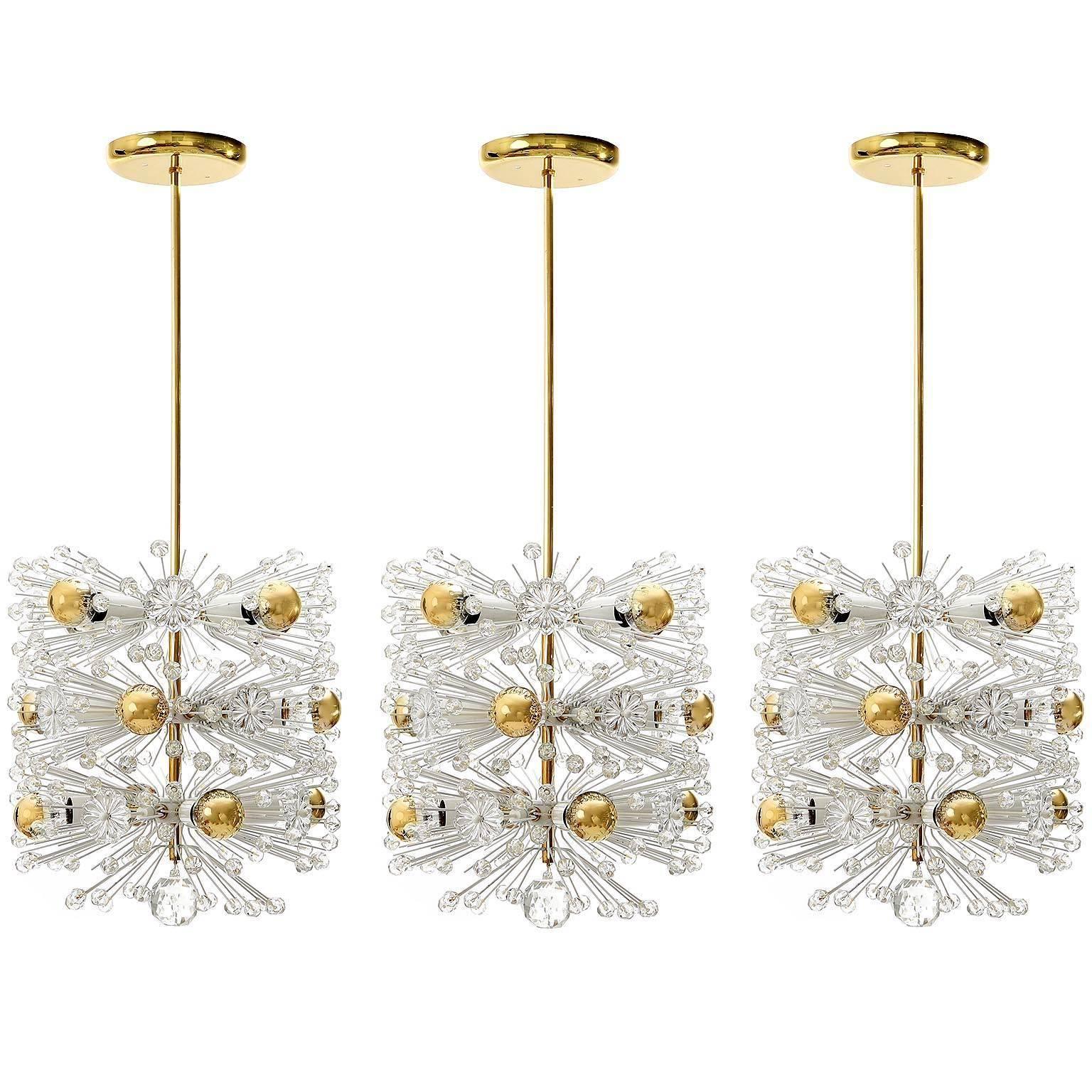 Emil Stejnar Sputnik Pendant Light or Chandelier, Gilt Brass Crystal Glass, 1960 4