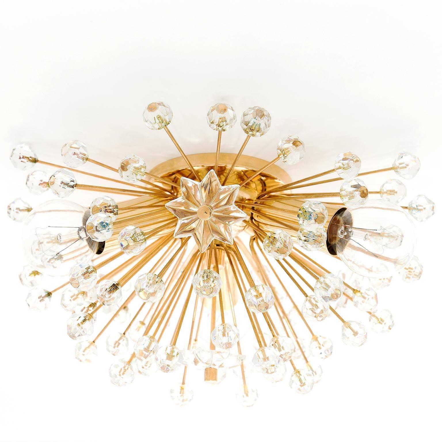 Emil Stejnar Sputnik Sconces Wall Lights, Gilt Brass Crystal Glass, One of Three In Excellent Condition In Hausmannstätten, AT