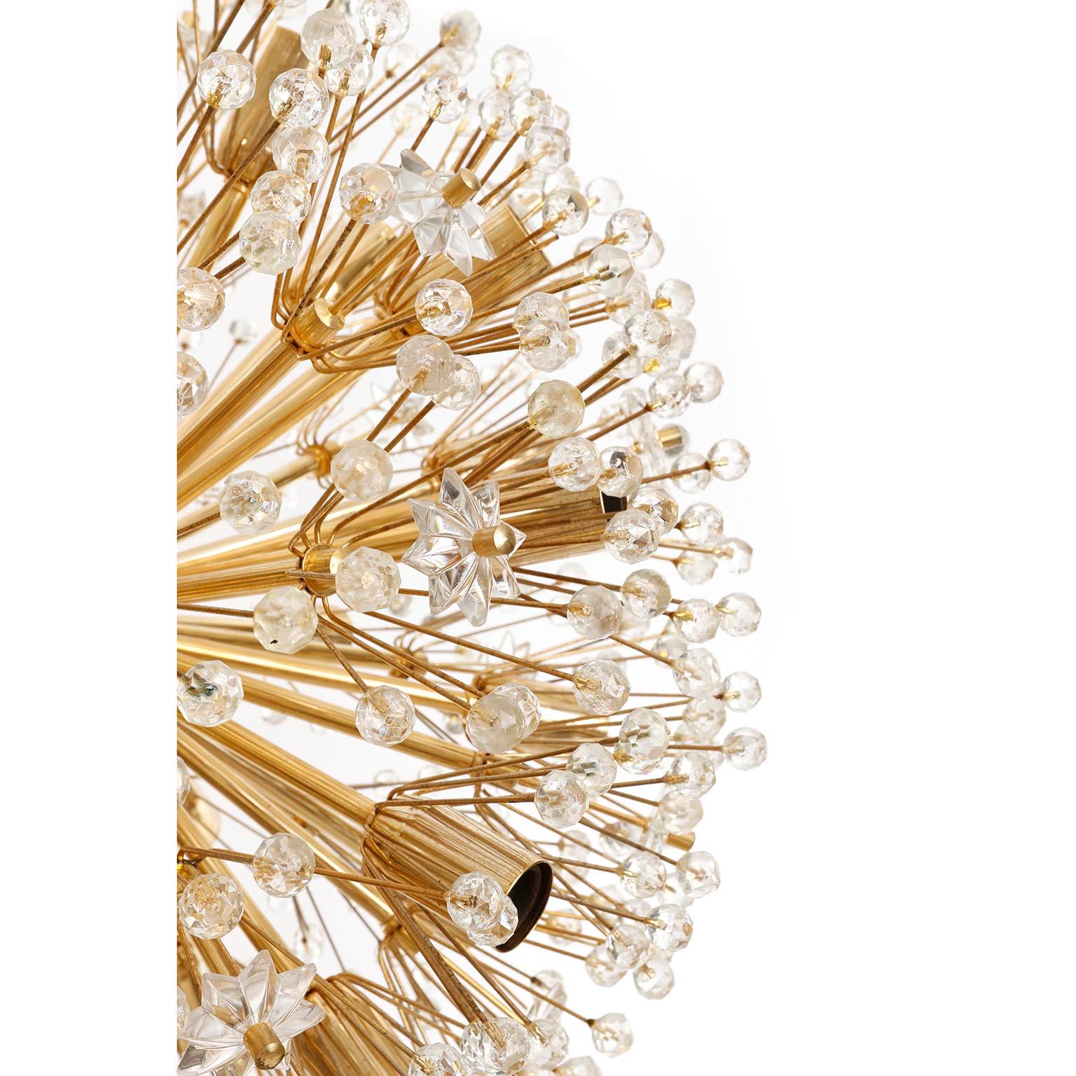 Late 20th Century Emil Stejnar Sputnik Snowflake Chandelier Pendant Light, Gold Brass Glass, 1970 For Sale