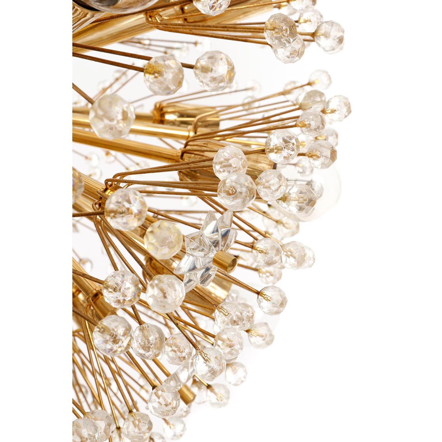 Emil Stejnar Sputnik Snowflake Chandelier Pendant Light, Gold Brass Glass, 1970 For Sale 1