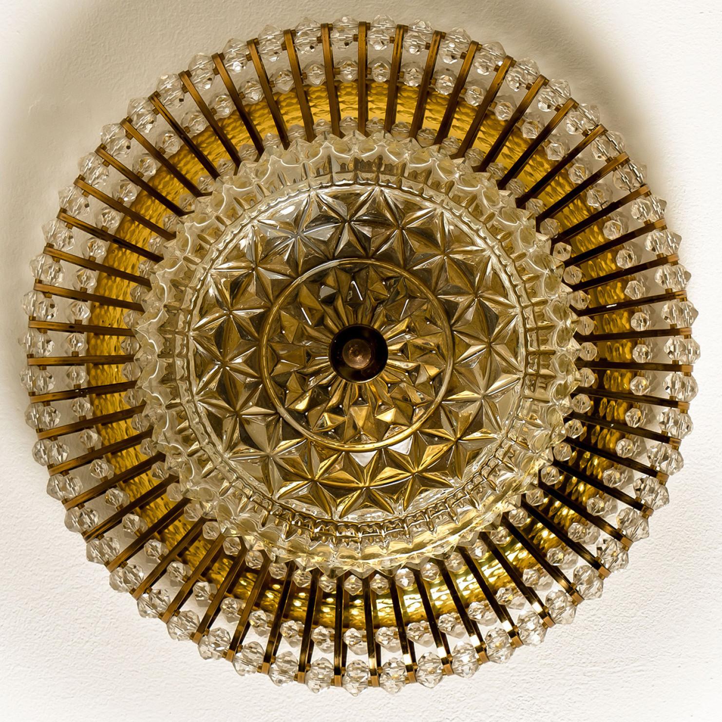 Mid-Century Modern Emil Stejnar Style Brass, Glass and Acrylic Pearls Flush Mount, 1950s For Sale