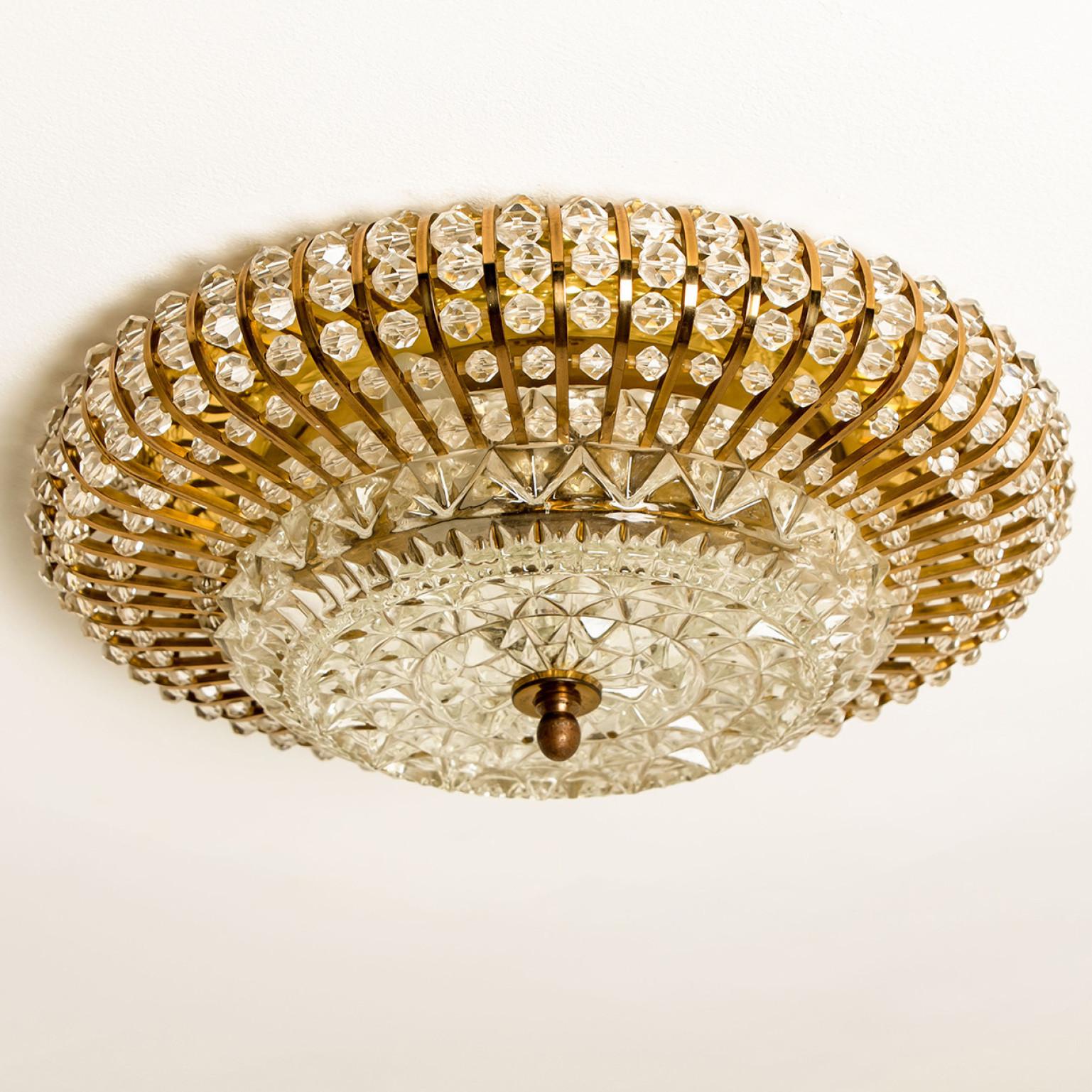 Other Emil Stejnar Style Brass, Glass and Acrylic Pearls Flush Mount, 1950s For Sale