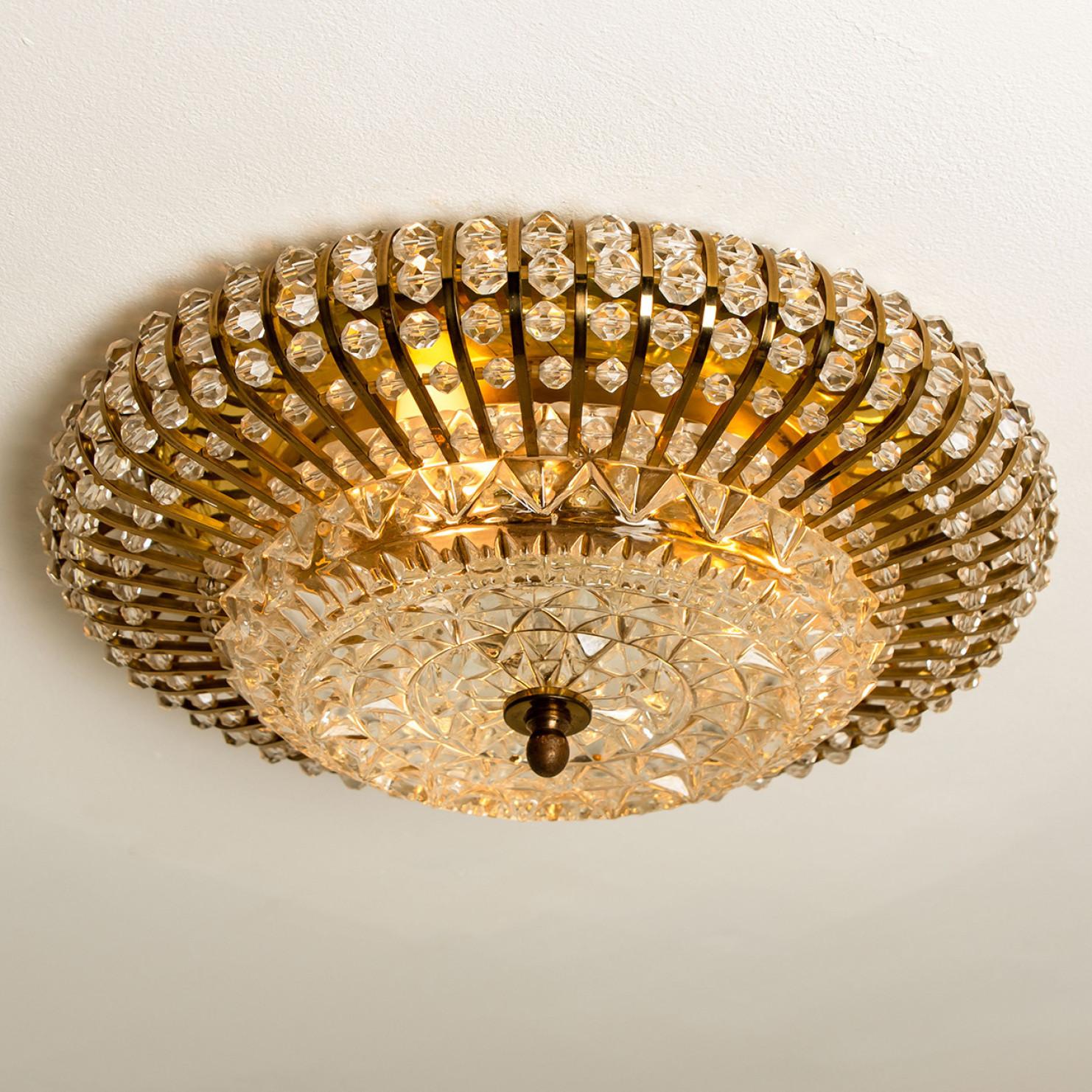 20th Century Emil Stejnar Style Brass, Glass and Acrylic Pearls Flush Mount, 1950s For Sale