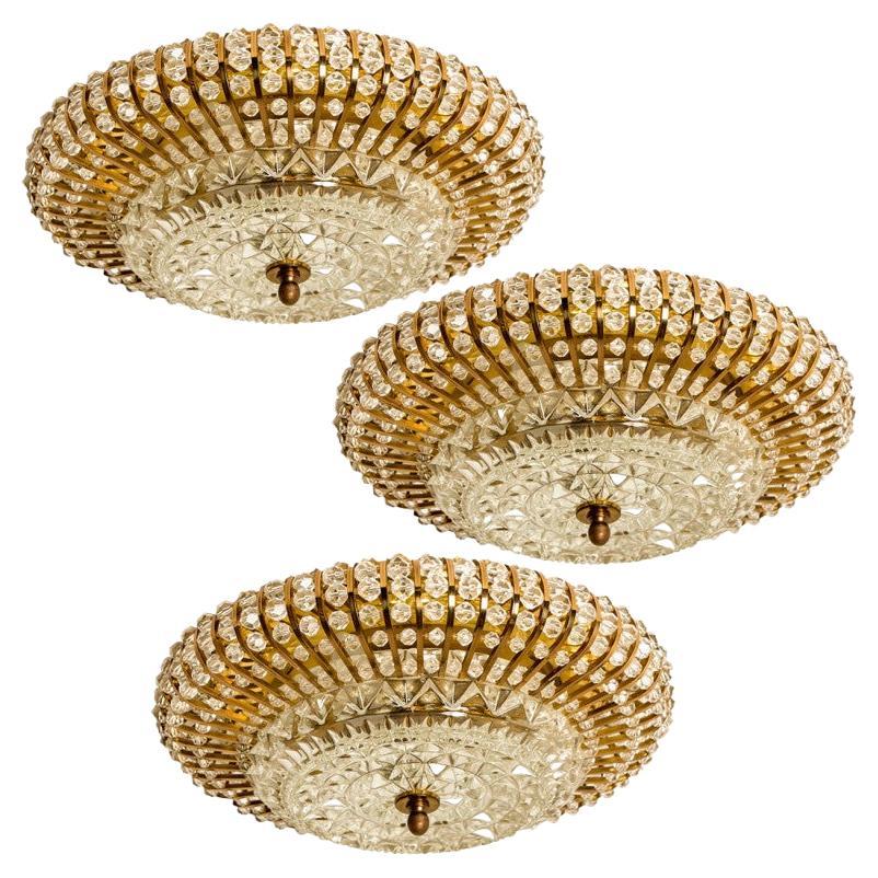 Emil Stejnar Style Brass, Glass and Acrylic Pearls Flush Mount, 1950s For Sale