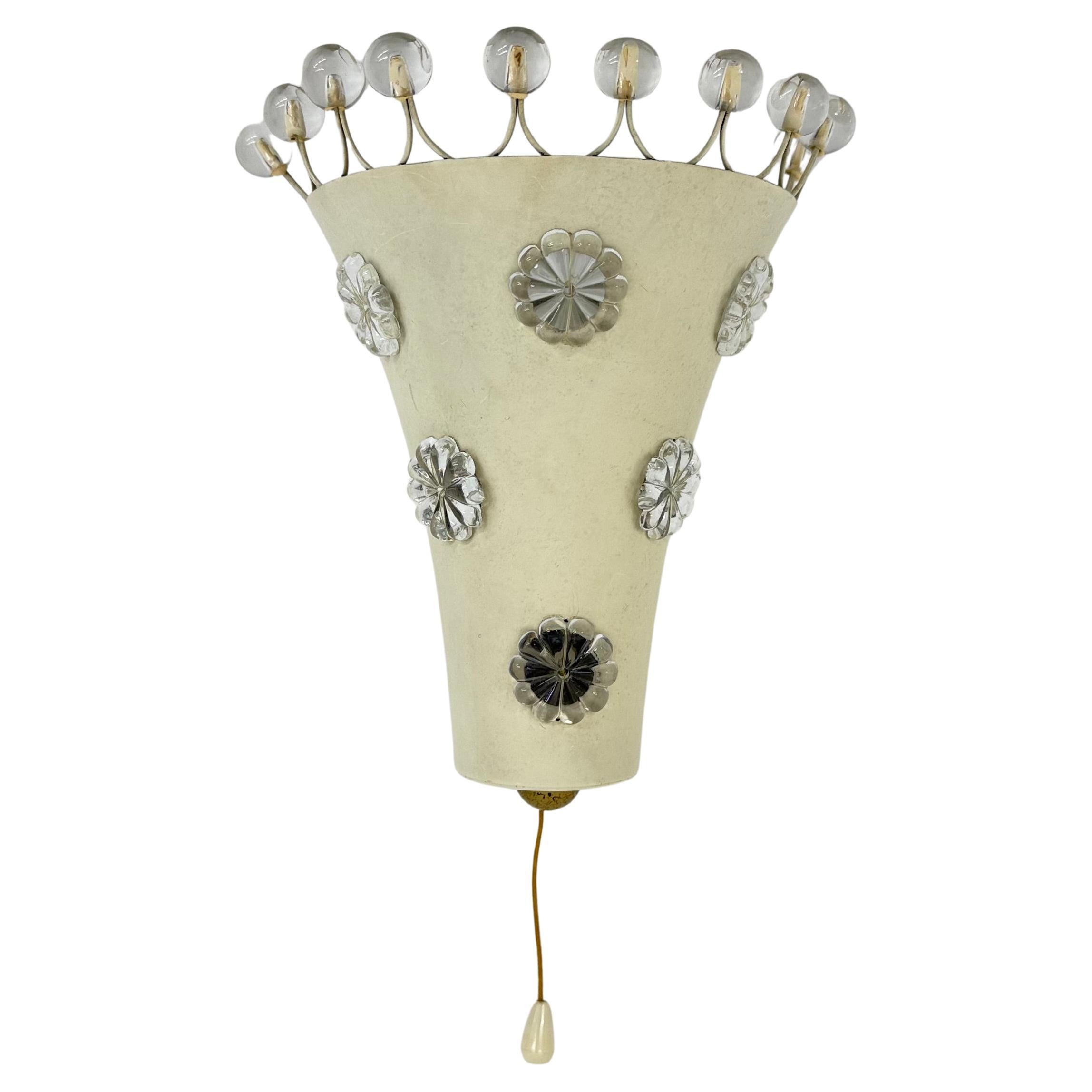 Emil Stejnar wall lamp with flower crystals , 1950s Vienna