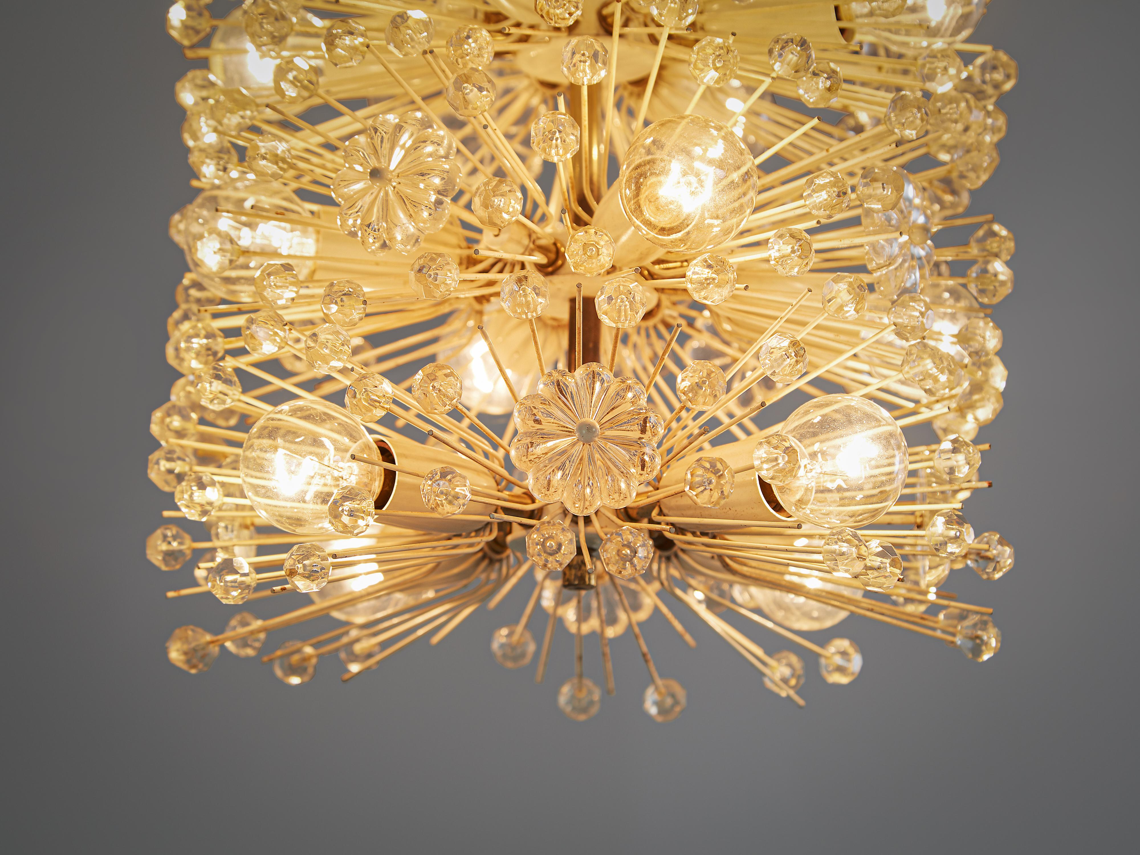 Mid-Century Modern Emil Stjenar for Rupert E. Nikoll Large Chandelier in Glass and Brass For Sale