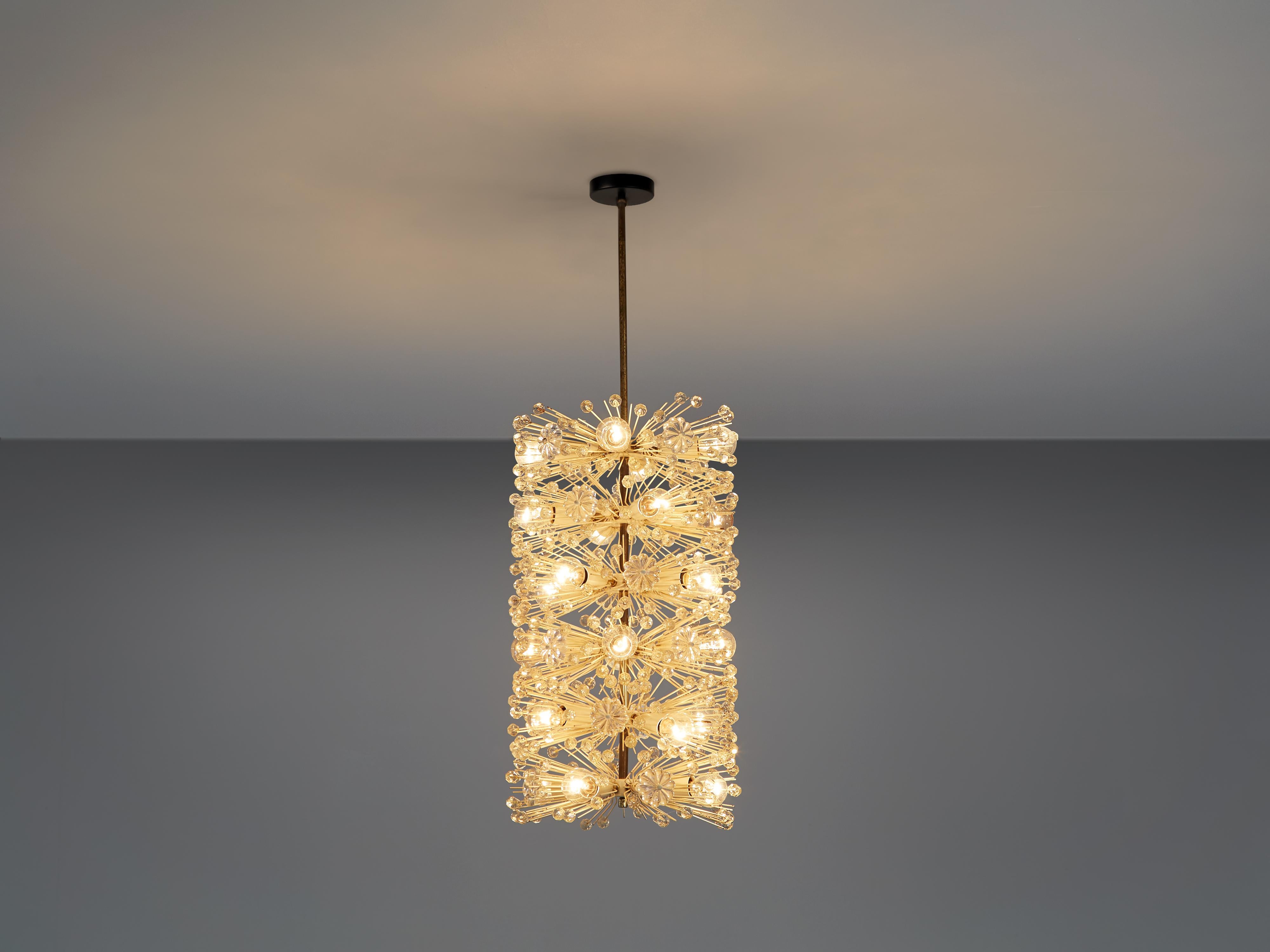 Austrian Emil Stjenar for Rupert E. Nikoll Large Chandelier in Glass and Brass