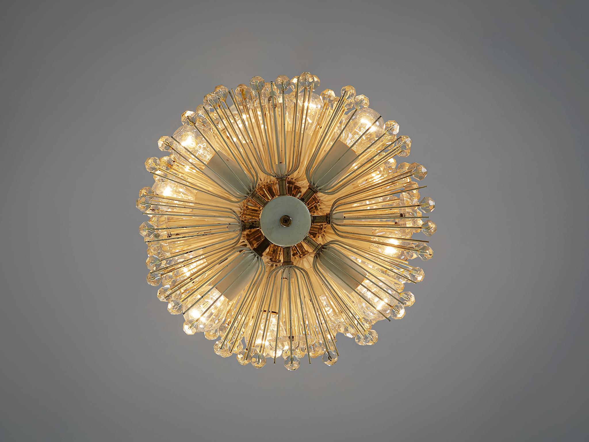 Austrian Emil Stjenar for Rupert E. Nikoll Large Chandeliers in Glass and Brass For Sale