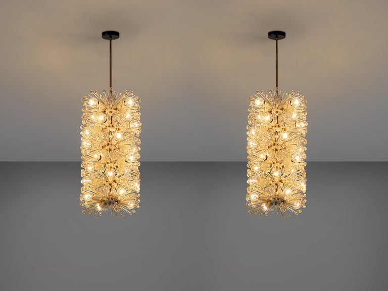 Emil Stjenar for Rupert E. Nikoll Large Chandeliers in Glass and Brass In Good Condition For Sale In Waalwijk, NL