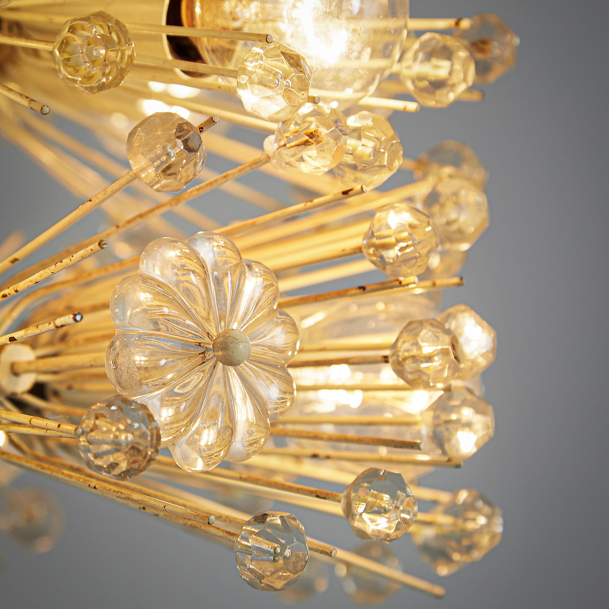 Mid-20th Century Emil Stjenar for Rupert E. Nikoll Large Chandeliers in Glass and Brass For Sale