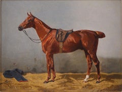 A Race Horse in a Stable Framed Antique Oil painting