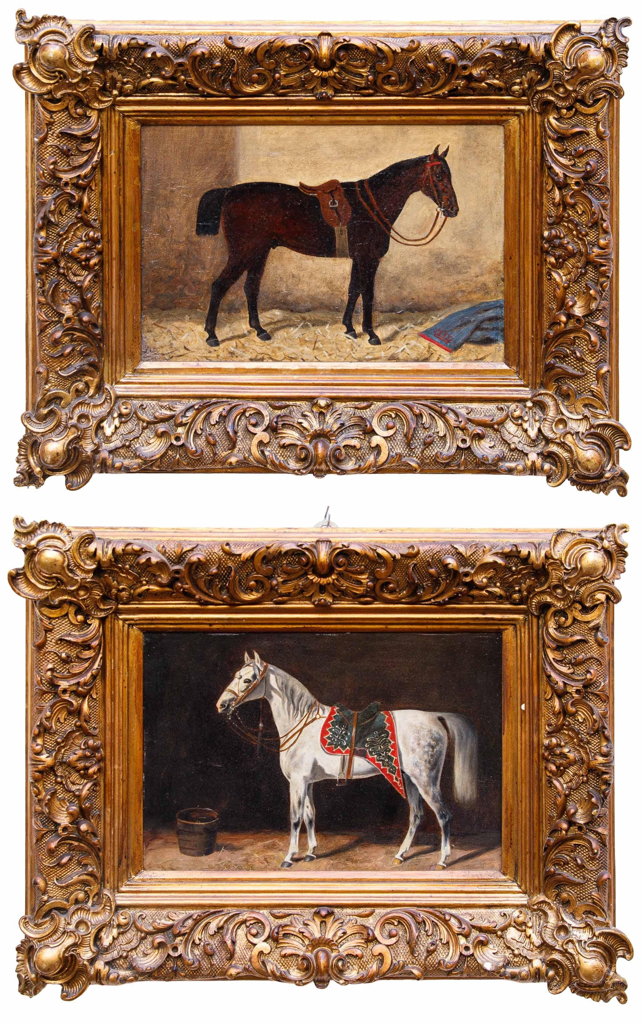 Emil Volkers (Birkenfeld, 1831 - Dusseldorf, 1905), attr.

Coppia di cavalli

(2) Olio su tela, cm 25x36

Con cornice, cm 42x50

Nel vasto panorama dell'arte tedesca del XIX secolo, dove l'attenzione si divideva tra paesaggi romantici, ritratti