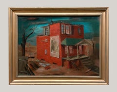 A Compelling 1940s American Scene, Social Realism Oil Painting, "Tenement Ruins"
