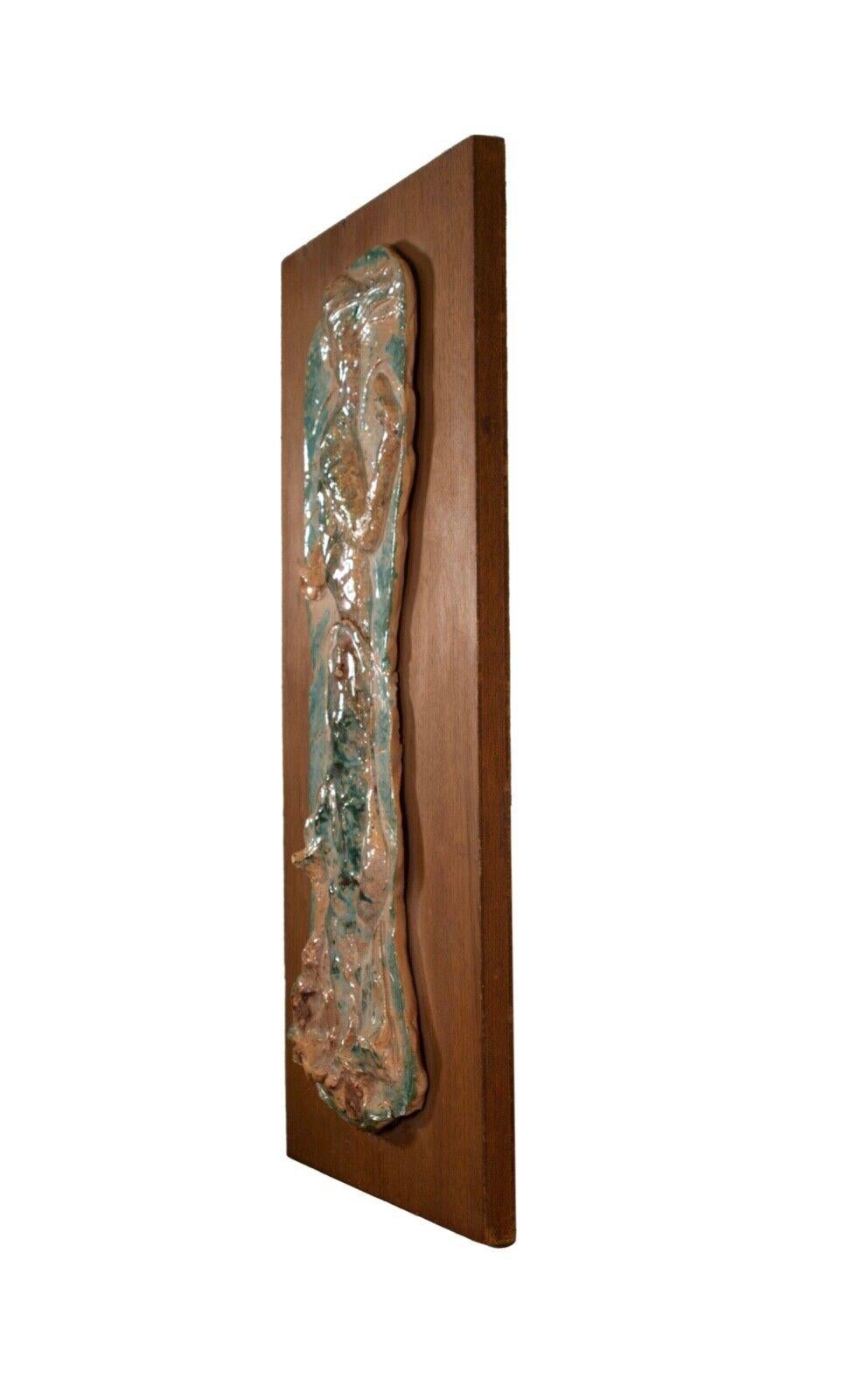 Emil Weddige Modernist Female Form Painted Ceramic Relief Sculpture on Board '60 In Good Condition For Sale In Keego Harbor, MI