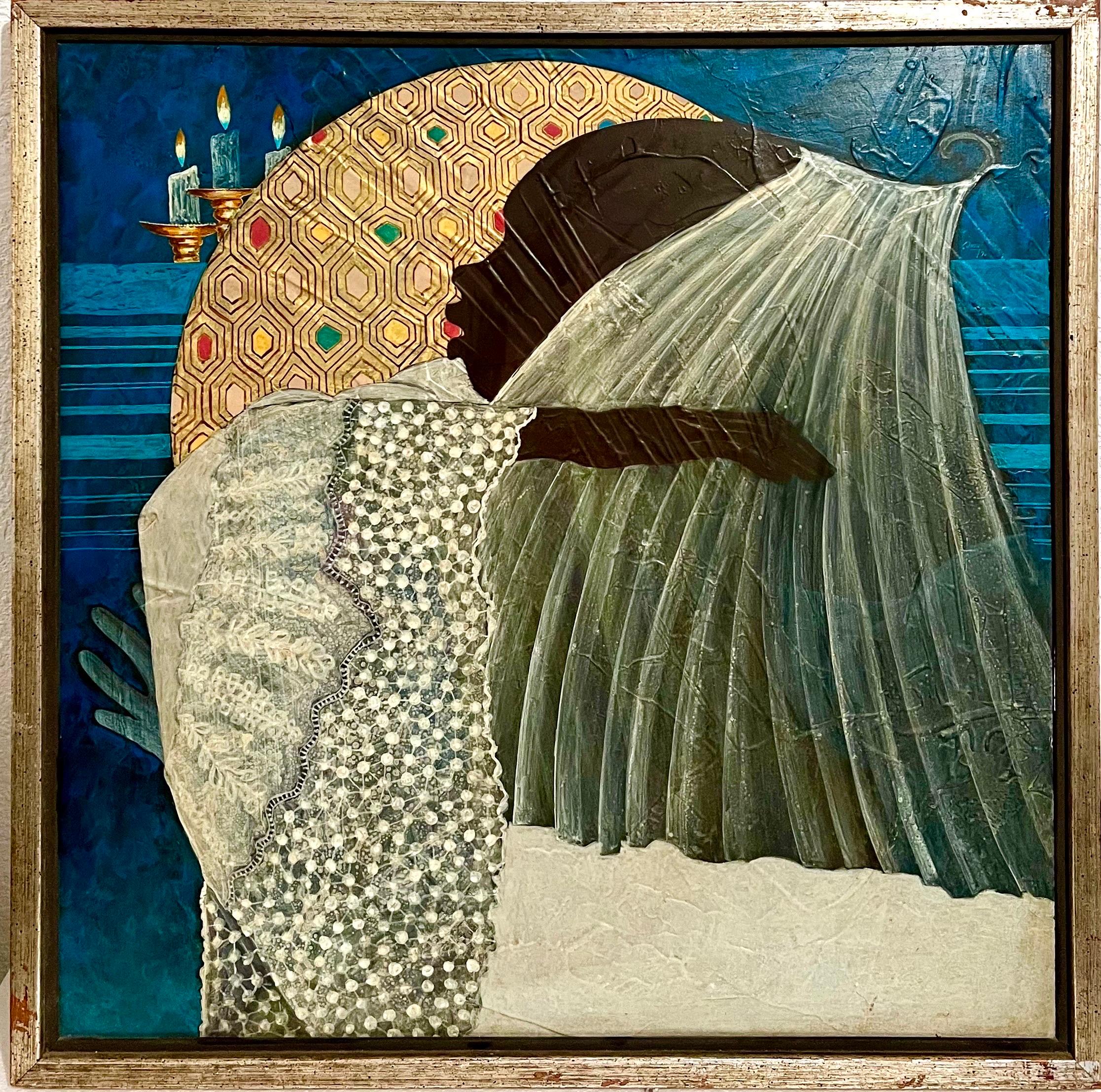 1970 Haitian Mod Gold Painting Portrait of African American Woman Emilcar Simil