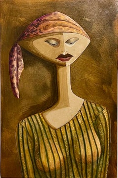 1973 Haitian Mod Oil Painting Portrait of African American Woman Emilcar Simil