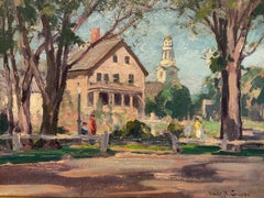 Pittura ad olio con scena di città del New England dell'artista quotato Emile Gruppe (1896-1978)