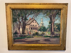 Peinture à l'huile de la scène de ville de la Nouvelle-Angleterre par l'artiste répertorié Emile Gruppe (1896-1978)