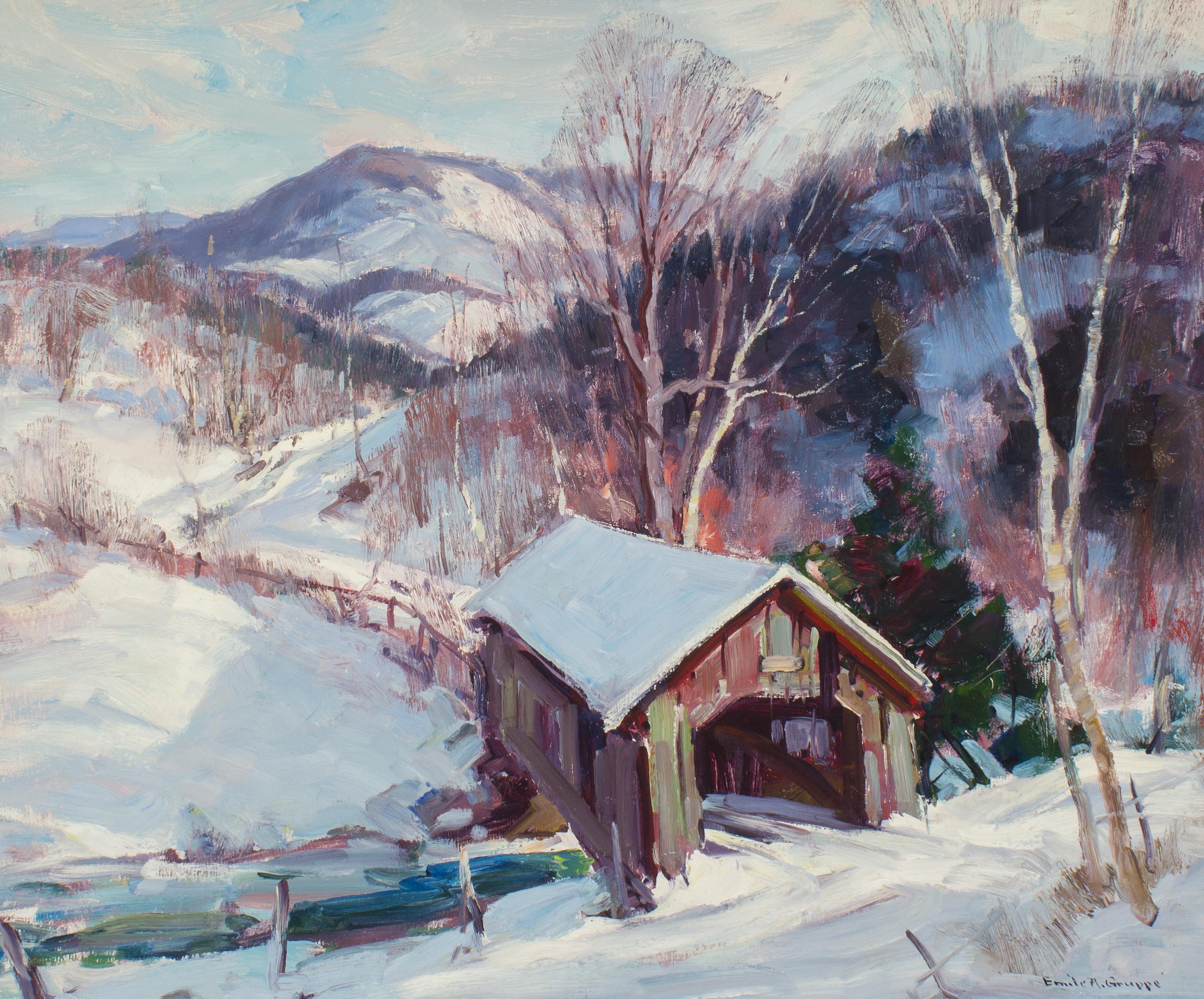 Covered Bridge in Vermont by Cape Ann Massachusetts Artist Emile Gruppe - Painting by Emile Albert Gruppe