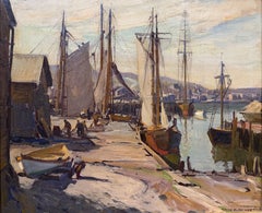 Emile Albert Gruppe Cape Ann Marine Oil Painting, Boats at Dock