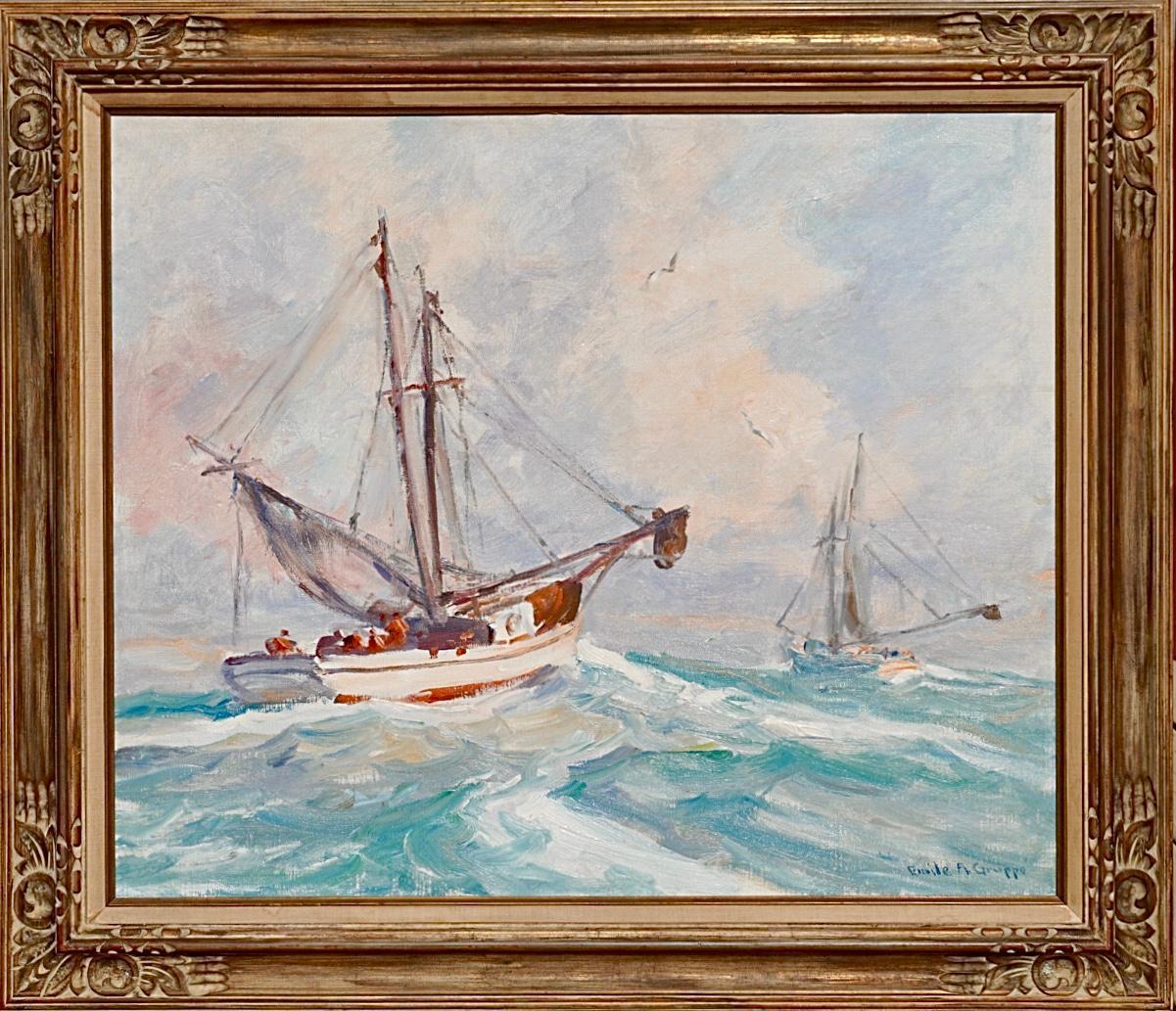 Emile Albert Gruppe Fishing Boats Ex- Christies 30x36 For Sale 1