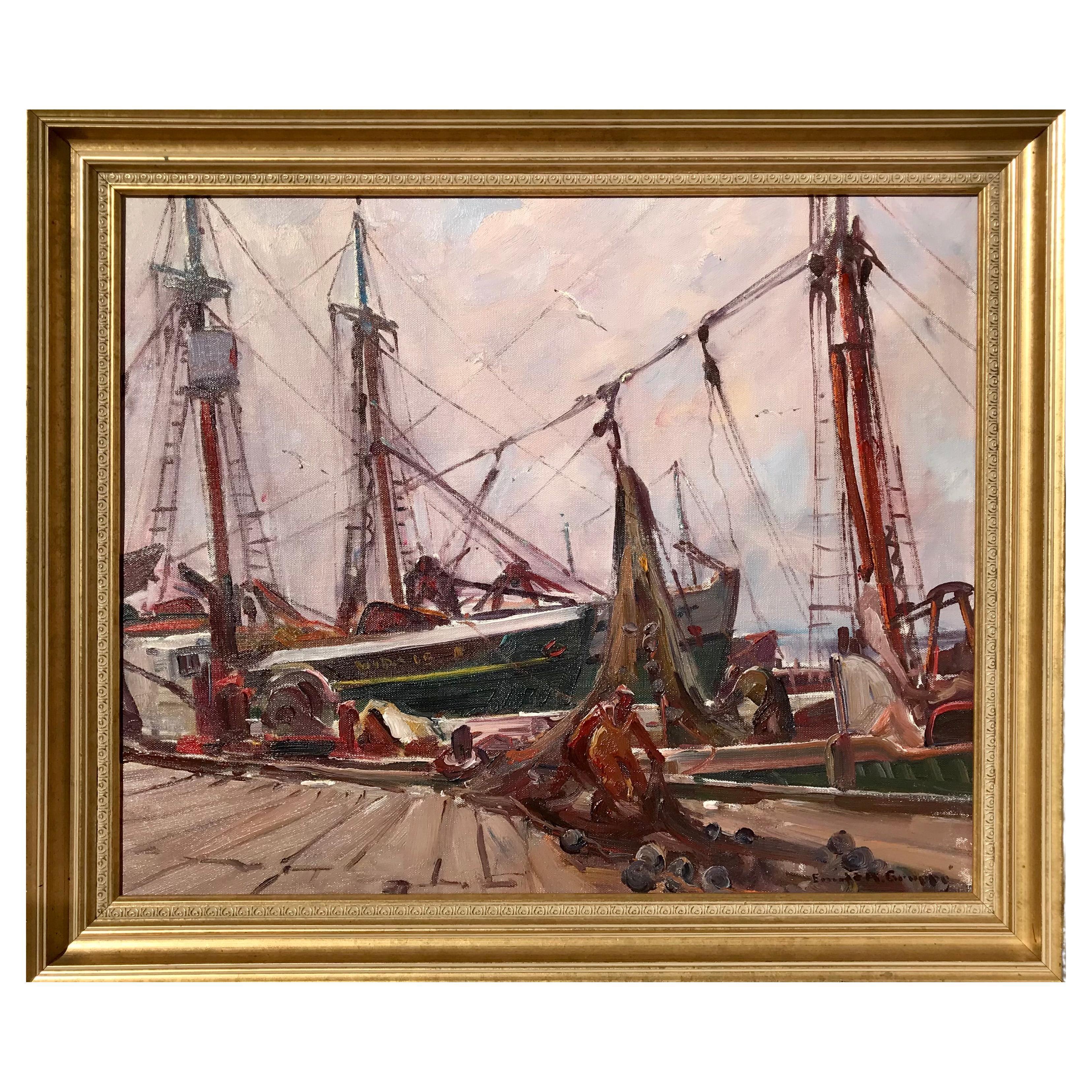 GRUPPE Emile Albert, (American, 1896-1978) 
Title: “Gray Day, Gloucester” 
Oil on Canvas 
Painting: 20' x 24 Inches
Signed lower right: Emile A Gruppe 
Framed: 24.5 x 28.75 Inches (Newer and not original)
Condition: Excellent. No issues.

Another