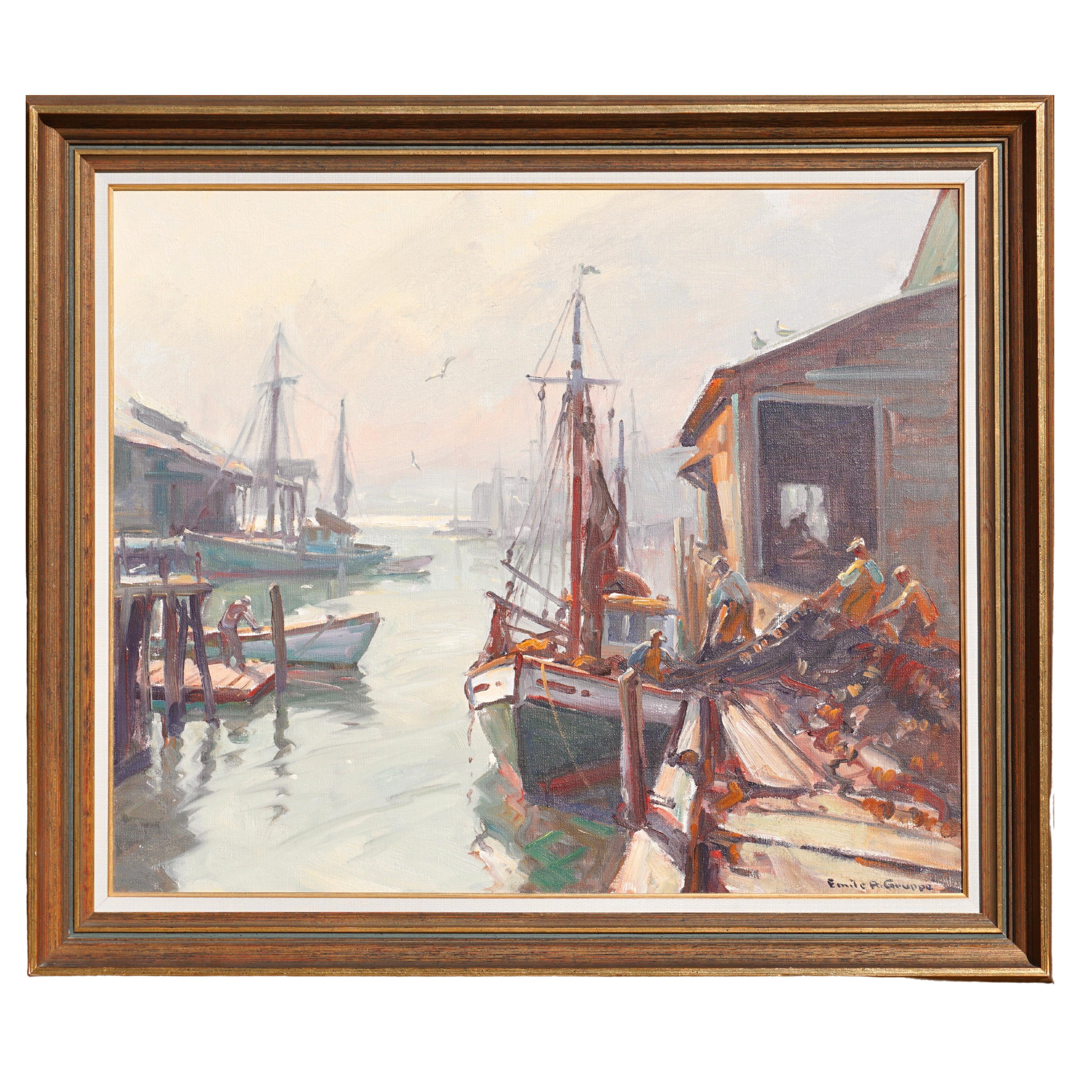 Emile Albert Gruppe (American, 1896-1978) Post Impressionist
Titled Verso: “Hauling The Nets”
Oil on canvas
Canvas: 25 x 30 inches (63.5 x 76.2 cm)
Framed Dimensions 31 X 36 Inches
Signed lower right: Emile A. Gruppe

Condition: Excellent. Original