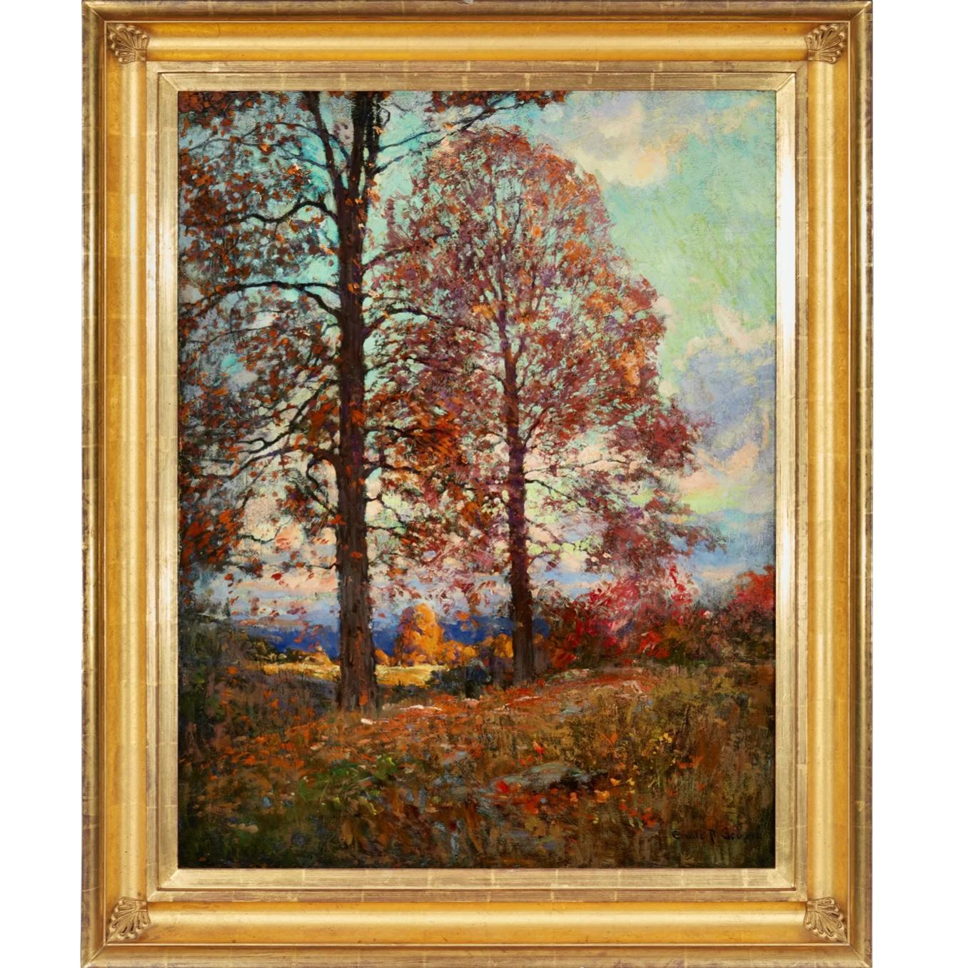 Emile Albert Gruppe (1896-1978)
Fall landscape
Oil on canvas laid to canvas
Signed lower right: Emile A. Gruppe
Canvas: 40" H x 30" W Inches
Framed: 48.25 x 38.25 Inches

Very large and important work paainted in Gruppe’s early formative years.