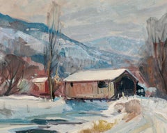 Emile Albert Gruppe 'Mass 1896-1978' “Covered Bridge” Snow Painting