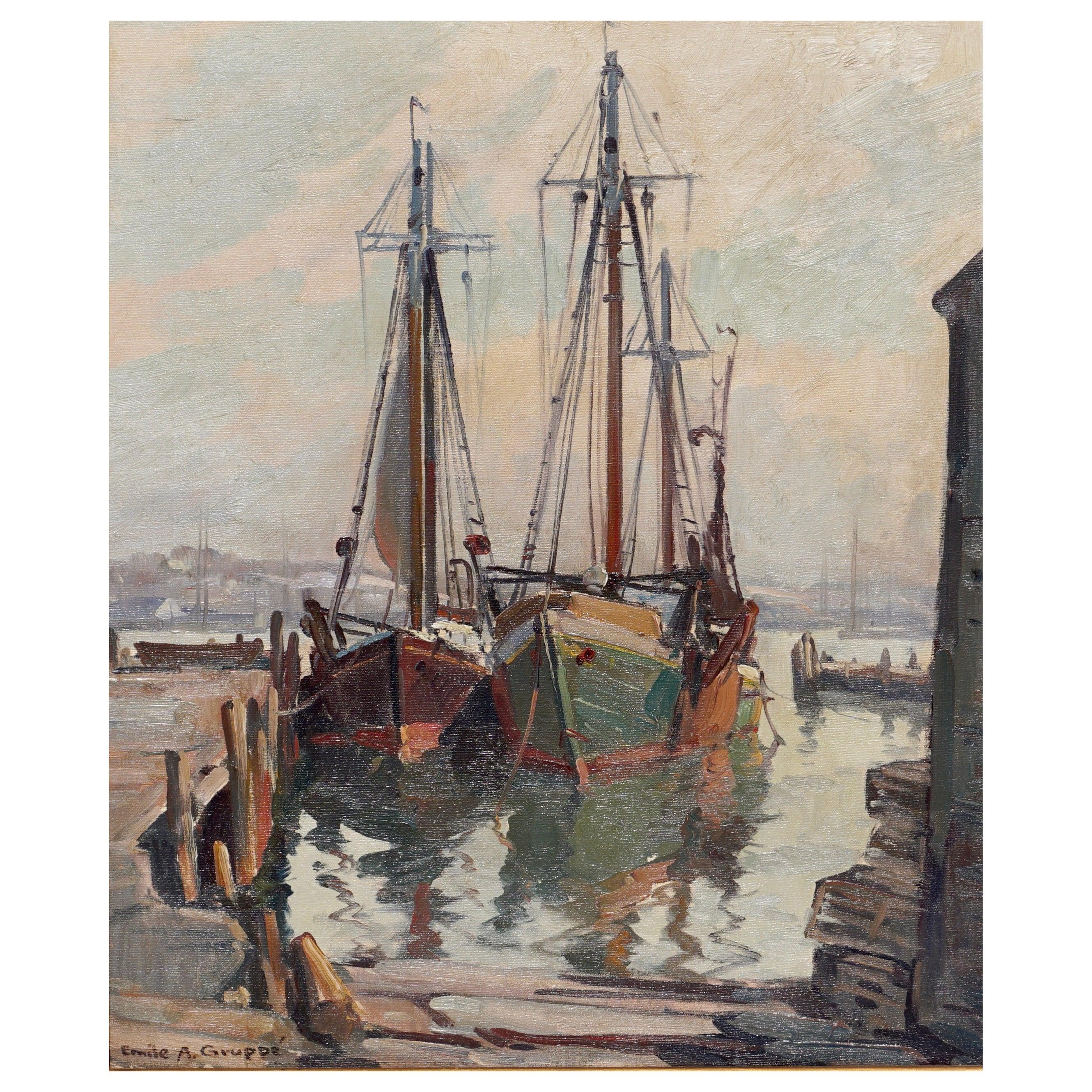 Emile Albert Gruppe (American, 1896 - 1978), "Morning, Gloucester", oil on canvas, signed lower left "Emile A. Gruppe", 

Canvas: 24 x 20 Inches
Framed: 27.25 x 23.25 Inches

Condition. No inpaint or restorations. Unlined. Original frame..

Emile