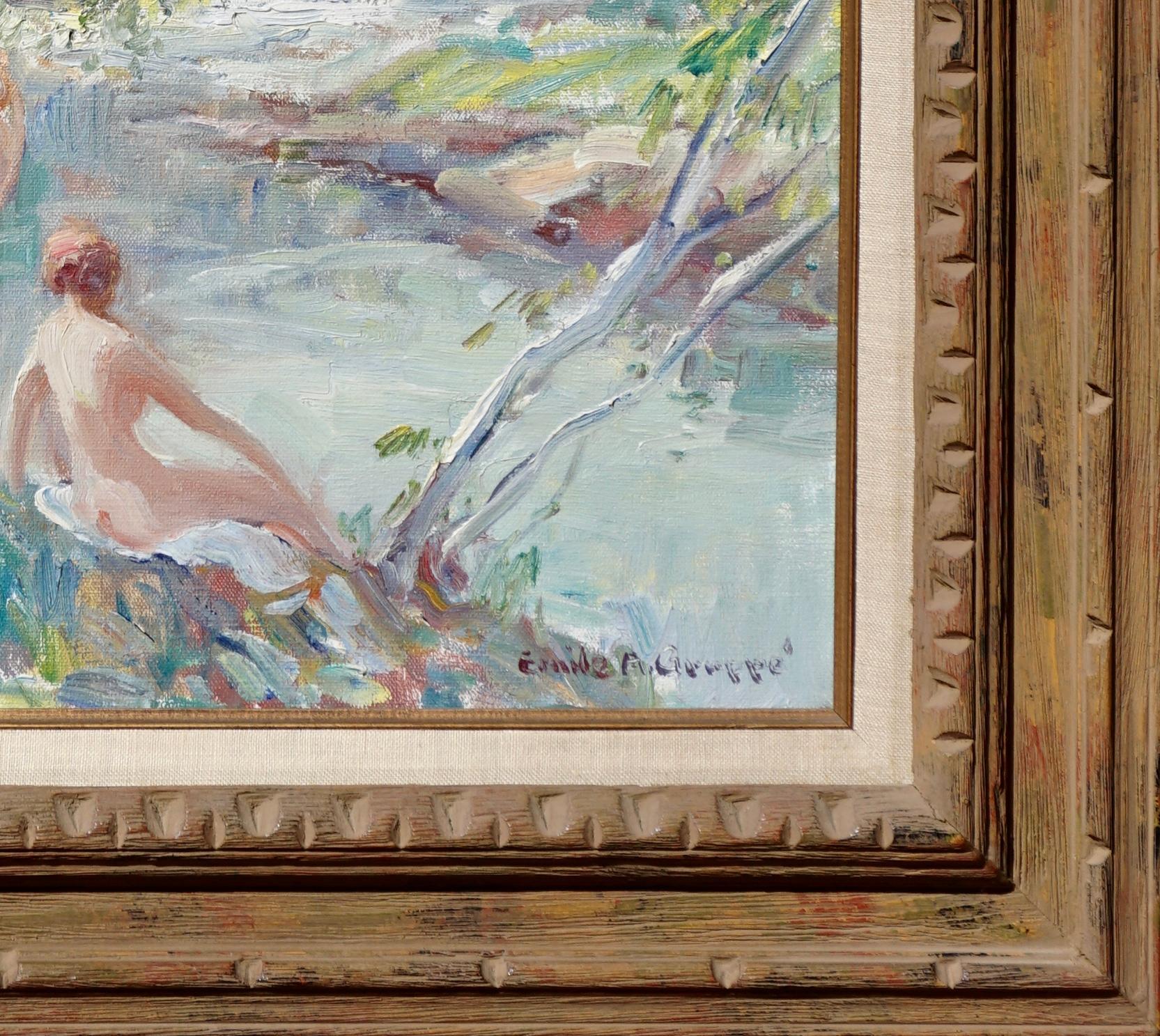 Emile Albert Gruppe “Nymphs” Oil Painting Nudes by a River For Sale 2