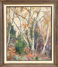 Vintage Fall Birches With Evergreens