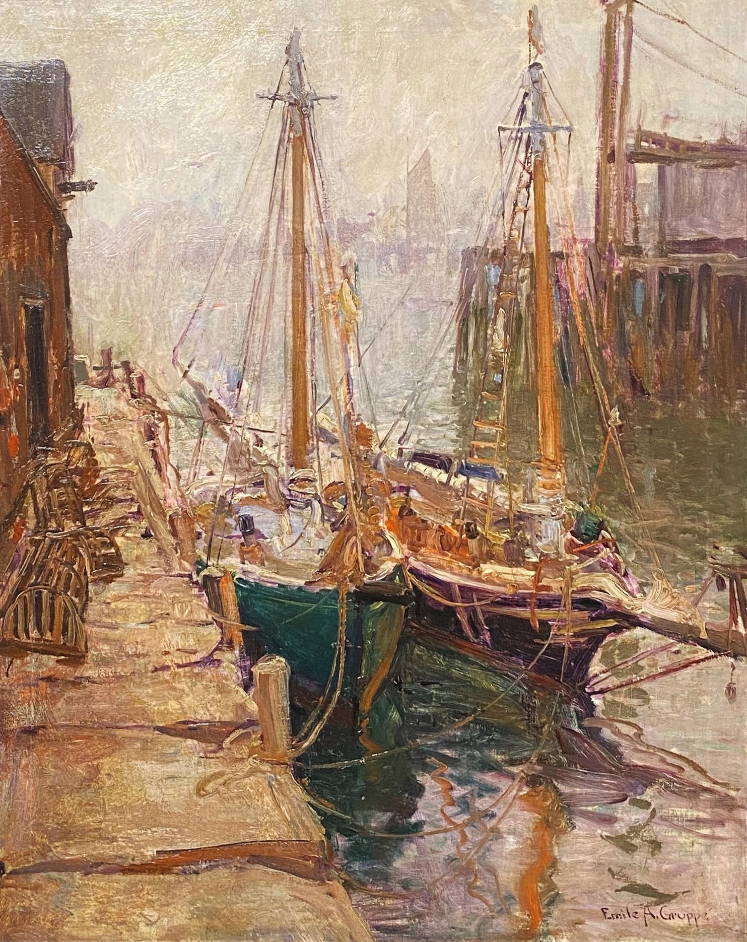 Landscape Painting Emile Albert Gruppe - Bateaux Gloucester