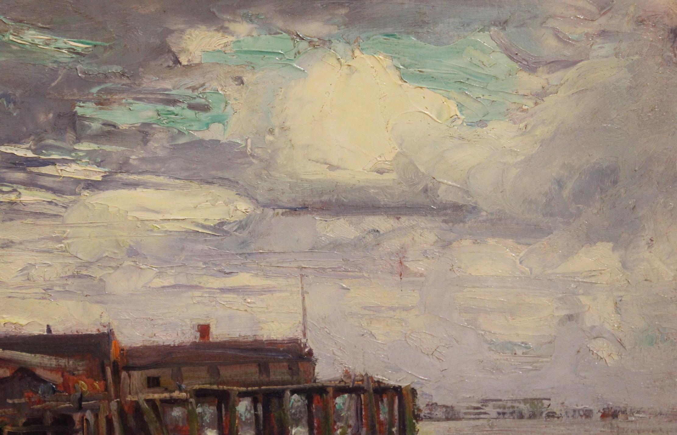 Darsena di Provincetown - Landscape Painting Marrone di Emile Albert Gruppe