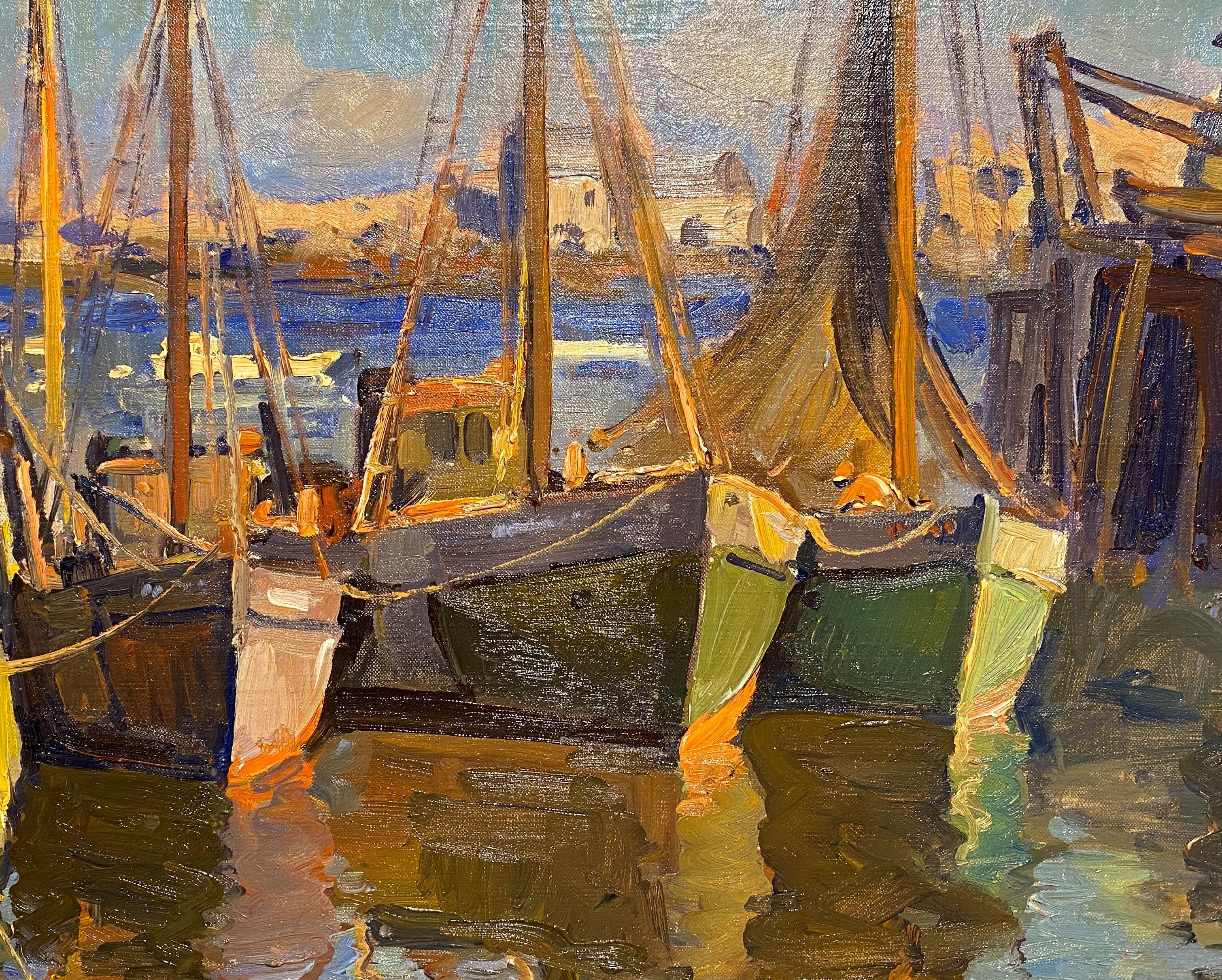Sunset, Rockport Harbor - American Impressionist Painting by Emile Albert Gruppe
