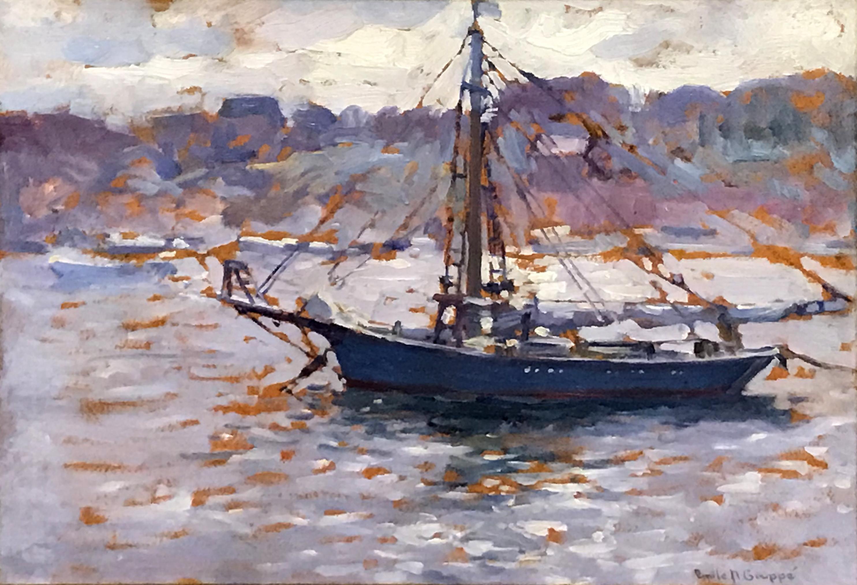 Le bateau bleu - Impressionnisme américain Painting par Emile Albert Gruppe