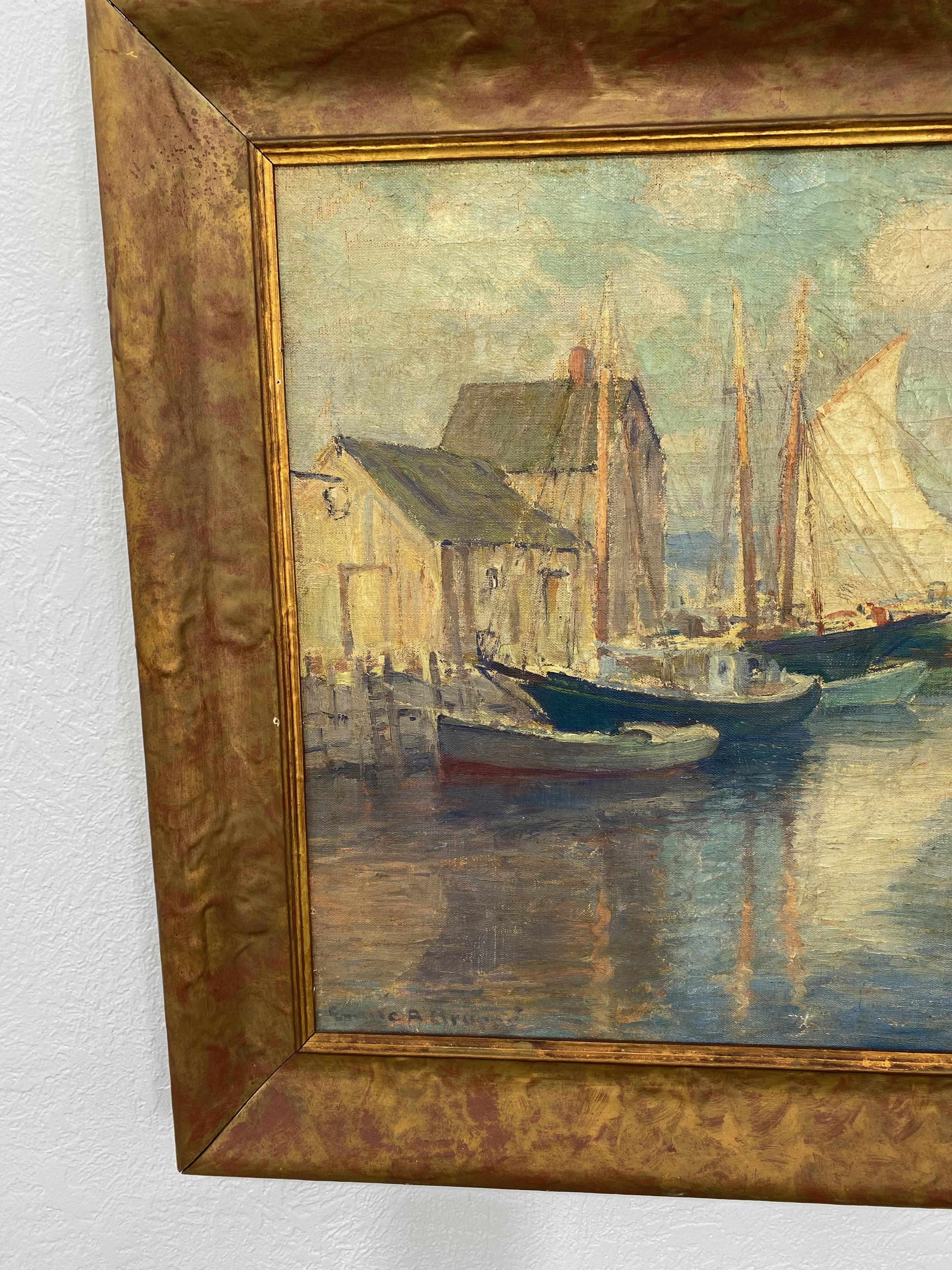 Harbor Scene With Sailboats Seascape  - Impressionist Painting by Emile Albert Gruppe